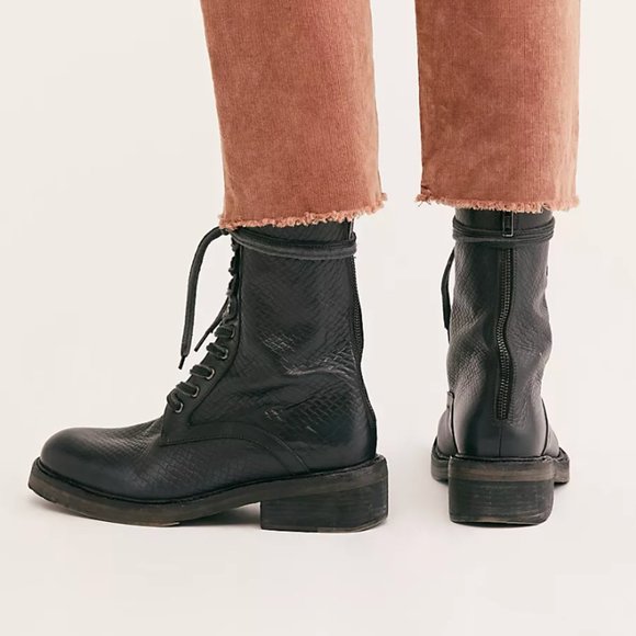 Free People Leather Santa Fe Lace-Up Boot in Black Embossed - Picture 4 of 17